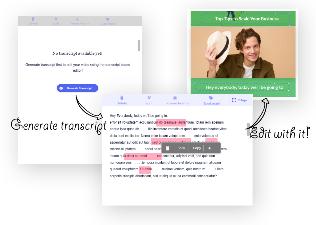 Auto Transribe and edit videos using text