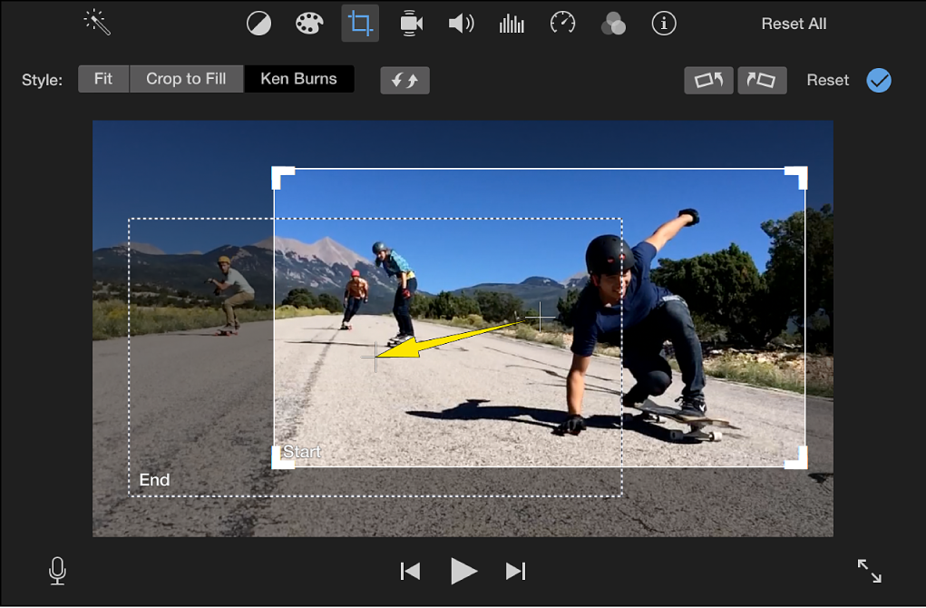 Ken Burns option to Resize and crop video in iMovie