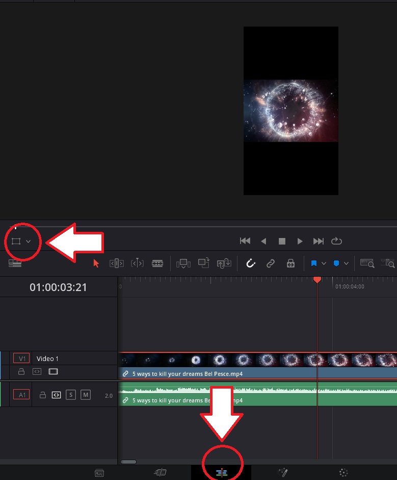 Transform controls to crop video in Resolve